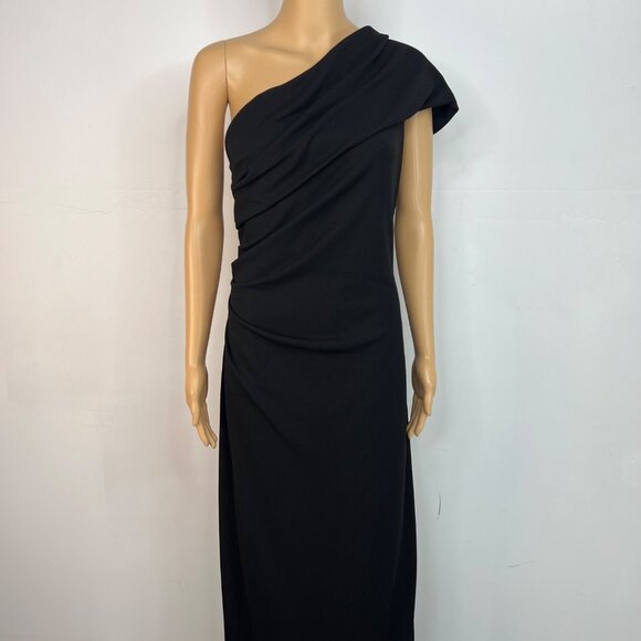 Adrianna Papell Crepe One Shoulder Maxi Gown Size 18 Black Stretch Dress - Picture 3 of 11